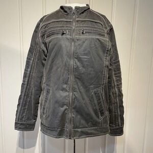 BKE Mens Jacket Full‎ Zip Gray Cotton Blend Quilted Lined Size L